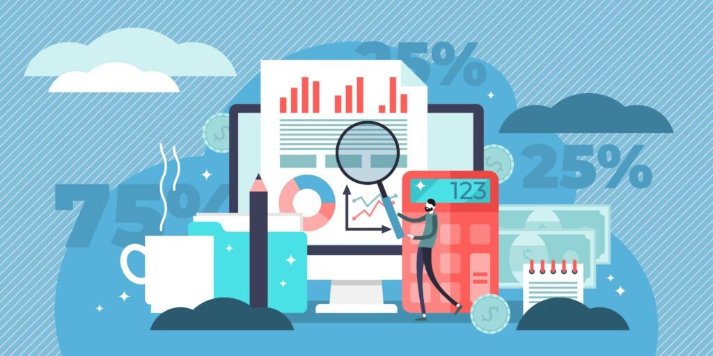 Accounting,Vector,Illustration.,Flat,Tiny,Math,Calculation,Persons,Concept.,Company